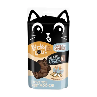 Lucky Lou's Milky Krunchy Krisps. Без зърнени храни, без добавена захар, произведено в Австрия. I love you very moo-ch!