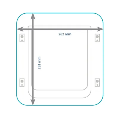 Diagram z merami kvadratne odprtine: širina 262 mm, višina 281 mm.