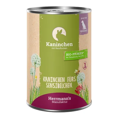 Herrmann's Manufaktur Kaninchen mit Reisflocken. Bio-Pionier bei Tiernahrung seit 2006. Kaninchen fürs Sensibelchen. Selection Sensible, geeignet für empfindliche Tiere.