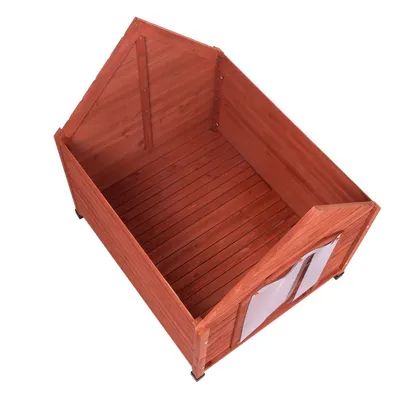 Niche en bois sans toit, vue de dessus, avec parois latérales et sol à lattes. Entrée visible sur la façade avant avec protection transparente souple.