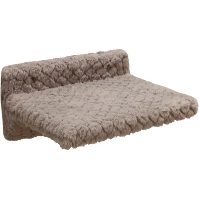 Beige Wandliege aus weichem Plüsch mit zwei Befestigungspunkten, geeignet für Haustiere.