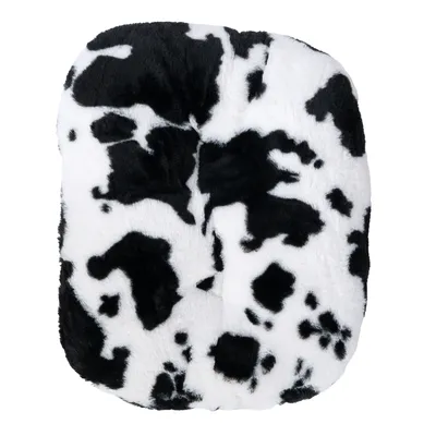 Soft cushion with black and white cowhide pattern, rectangular shape.