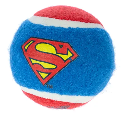 Palla da gioco in feltro blu, rosso e bianco con logo Superman giallo e rosso.
