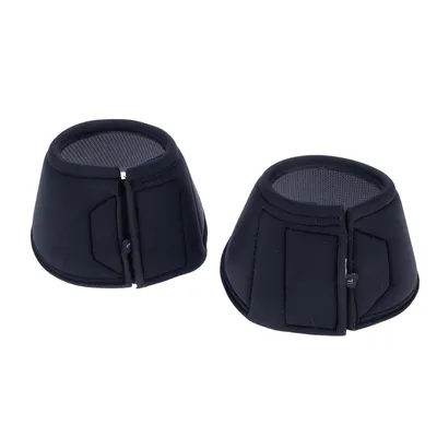 Schwarze Hufglocken aus Neopren mit Klettverschluss, gepolstert und rutschfest.