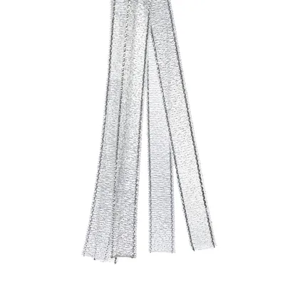 Silver mesh ribbon, suitable for craft or decoration purposes. Material: plastic with glossy surface.