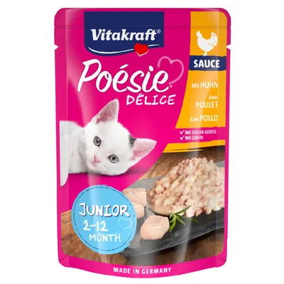 Vitakraft Poésie Délice Sauce mit Huhn, Junior 2-12 Monate, ohne Zuckerzusatz, ohne Getreide, Made in Germany.
