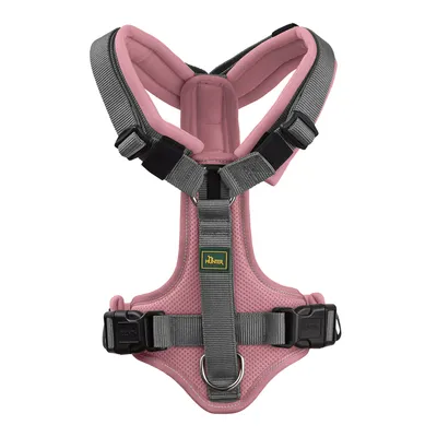 Hunter Geschirr in Rosa mit grauen Gurten, gepolstertem Design und verstellbaren Schnallen. Sichtbares Hunter-Logo auf der Vorderseite.
