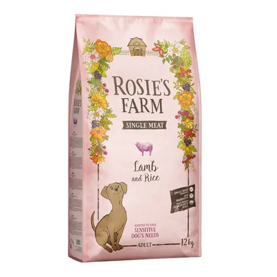Rosie's Farm Single Meat Trockenfutter für Hunde, Sorte Lamm und Reis, angepasst an empfindliche Bedürfnisse, 12 kg Packung. Enthält Präbiotika und natürliche Zutaten.