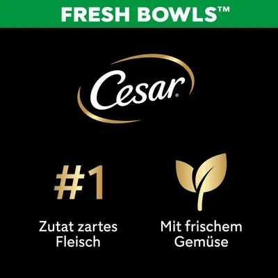 Cesar Fresh Bowls. Zutat zartes Fleisch, mit frischem Gemüse.