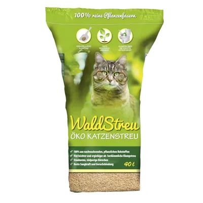 WaldStreu Öko Katzenstreu, 100% aus nachwachsenden pflanzlichen Rohstoffen, staubarm, beste Saugkraft und Geruchsbindung, 40L. Hervorragende Klumpbildung, biologisch abbaubar.