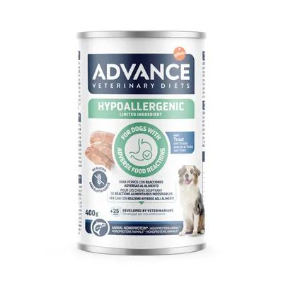 Advance Veterinary Diets Hypoallergenic корм для собак с форелью, 400 г. Для собак с пищевой непереносимостью. Монопротеиновый, без глютена, разработан ветеринарами.