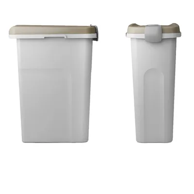 Zwei weisse Kunststoffbehälter mit beigen Deckeln, einer grösser und einer kleiner, geeignet zur Aufbewahrung von Tierfutter oder anderen Materialien.