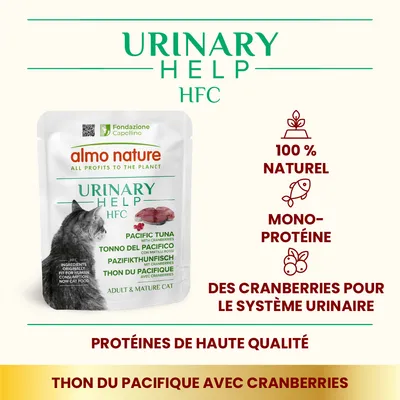 almo nature URINARY HELP HFC Thon pacifique avec canneberges, 100% naturel, monoprotéine, canneberges pour le système urinaire, protéines de haute qualité, thon avec canneberges. almo nature URINARY HELP HFC Thon pacifique avec canneberges, 100% naturel, monoprotéine, canneberges pour le système urinaire, protéines de haute qualité, thon avec canneberges.