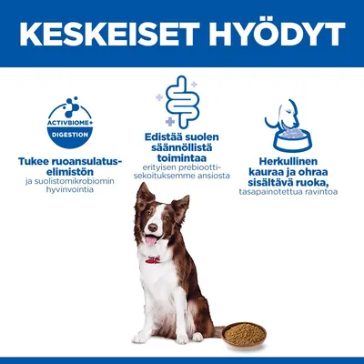 Tärkeimmät edut: Tukee ruoansulatusjärjestelmää, edistää säännöllistä suolen toimintaa erityisten prebioottien avulla, maukas ruoka, jossa on kauraa ja ohraa tasapainoiseen ruokavalioon. Tärkeimmät edut: Tukee ruoansulatusjärjestelmää, edistää säännöllistä suolen toimintaa erityisten prebioottien avulla, maukas ruoka, jossa on kauraa ja ohraa tasapainoiseen ruokavalioon.