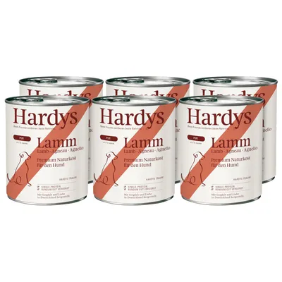 Hardys Lamm Pur, Premium Naturkost für den Hund, Single-Protein, 100% Lamm, mit Sorgfalt und Liebe in Deutschland hergestellt. Packung mit 6 Dosen.