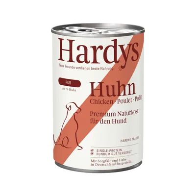 Hardys Huhn Pur, 100% Huhn. Premium Naturkost für den Hund. Single-Protein, rundum gut versorgt. Mit Sorgfalt und Liebe in Deutschland hergestellt.