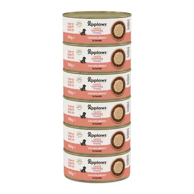 Applaws Taste Toppers Puppy piščančje prsi v juhi, 156 g konzerva. DODAJ, PREMEŠAJ, ZMEŠAJ! Slika izdelka s petimi konzervami.
