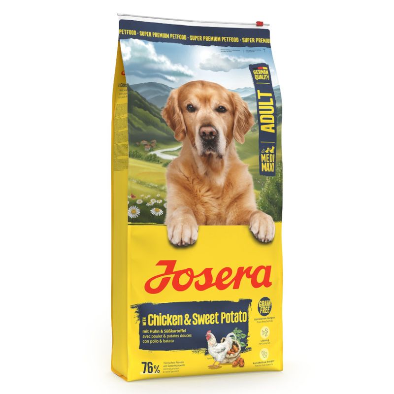 Josera Adult Medi Maxi Hundefutter mit Chicken & Sweet Potato, 76% tierische Proteine, Grain Free, German Quality.