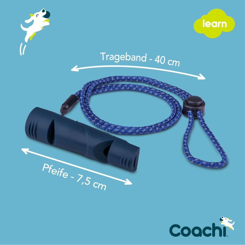 Coachi Hundepfeife mit Trageband. Länge der Pfeife: 7,5 cm, Länge des Tragebands: 40 cm.