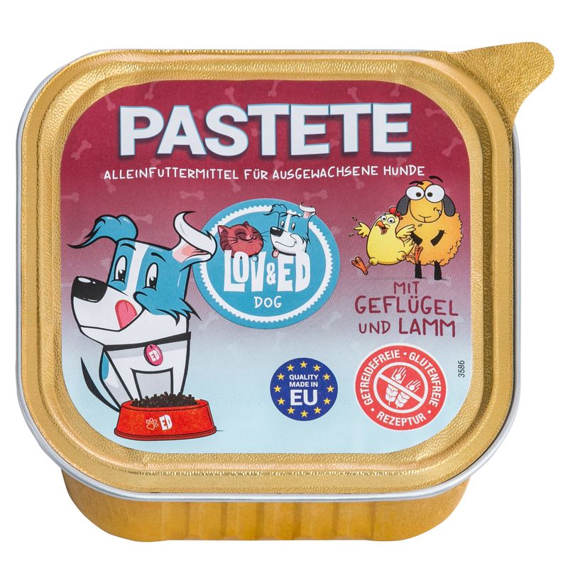Lov&Ed Dog Pastete, Alleinfuttermittel für ausgewachsene Hunde, mit Geflügel und Lamm. Qualität Made in EU, getreidefreie und glutenfreie Rezeptur.
