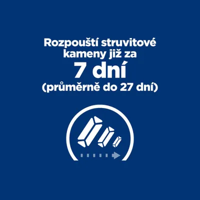 Rozpouští struvitové kameny za 7 dní, průměrně až do 27 dní. Rozpouští struvitové kameny za 7 dní, průměrně až do 27 dní.