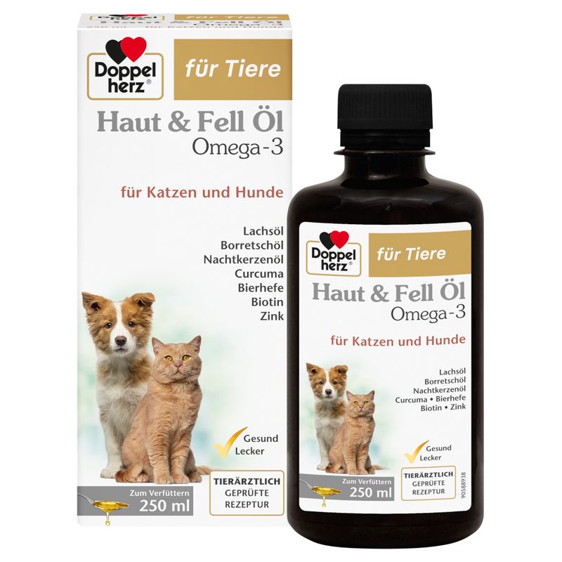 Doppelherz Haut & Fell Öl Omega-3 für Katzen und Hunde