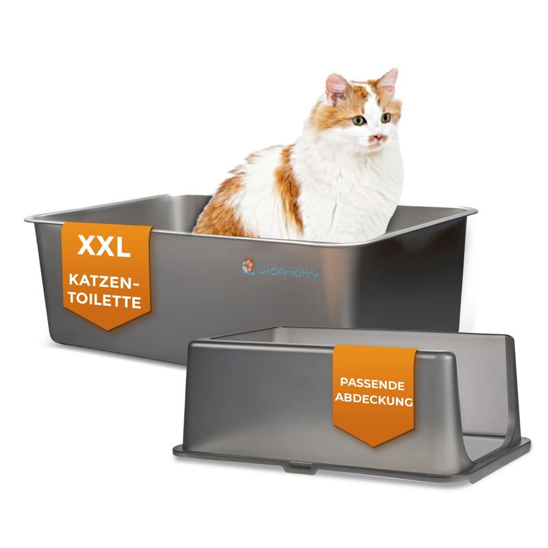 Lucky Kitty XXL Katzentoilette Edelstahl mit Haube