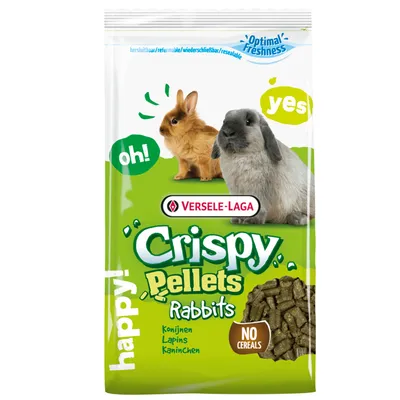 Versele-Laga Crispy Pellets für Kaninchen, wiederverschliessbar, ohne Getreide, optimal freshness, happy!, oh!, yes!