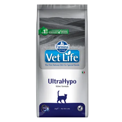 Farmina Vet Life UltraHypo formula felina, 2kg. Prima dieta naturale per esigenze speciali, ingredienti senza OGM, antiossidanti naturali.