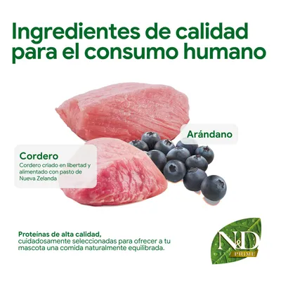 Ingredientes de calidad alimentaria: carne de cordero de Nueva Zelanda y arándanos. Proteínas de alta calidad, cuidadosamente seleccionadas para una comida naturalmente equilibrada. Ingredientes de calidad alimentaria: carne de cordero de Nueva Zelanda y arándanos. Proteínas de alta calidad, cuidadosamente seleccionadas para una comida naturalmente equilibrada.
