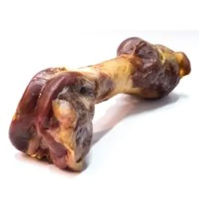Osso naturale intero per cani, senza confezione visibile, superficie marrone e beige, materiale osseo ben riconoscibile.