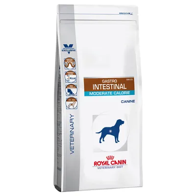 Royal Canin Veterinary Diet Gastro Intestinal Moderate Calorie Canine. Futter für Hunde mit moderatem Kaloriengehalt, speziell für Verdauungsprobleme.