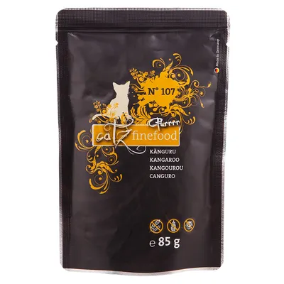catz finefood Purrrr N° 107 KÄNGURU KANGAROO KANGOUROU CANGURO, 85 g. Musta pussi, valmistettu Saksassa.