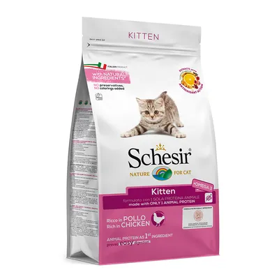 Schesir Kitten suché krmivo, bohaté na kuře, s přírodními ingrediencemi, bez konzervantů a barviv, Omega 3, živočišné bílkoviny jako první složka.