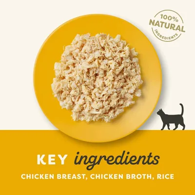 100% natural ingredients. Key ingredients: chicken breast, chicken broth, rice. Tekst w języku angielskim.