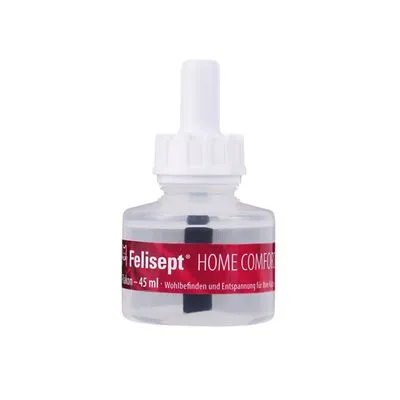 Felisep® HOME COMFORT flacon, 45 ml. Tekst deels in het Duits: Wohlbefinden und Entspannung für die Katze.