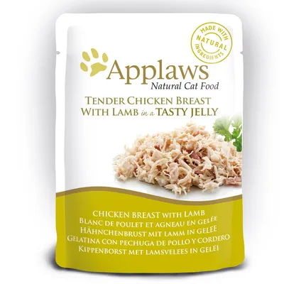 Applaws Natural Cat Food, Tender Chicken Breast With Lamb in a Tasty Jelly. Made with natural ingredients. Kananrintaa ja lammasta hyytelössä, kissanruoka-annospussi.