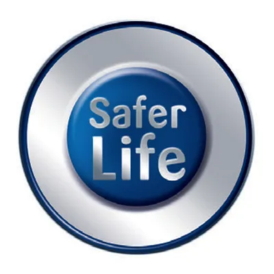 Safer Life. Säkerhetsbricka för produkter med skyddsfunktioner.