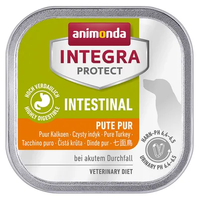 Animonda Integra Protect Intestinal Pure z indykiem. Wysoka strawność, przy ostrych biegunkach. Dieta weterynaryjna, pH moczu 6,4-6,5.