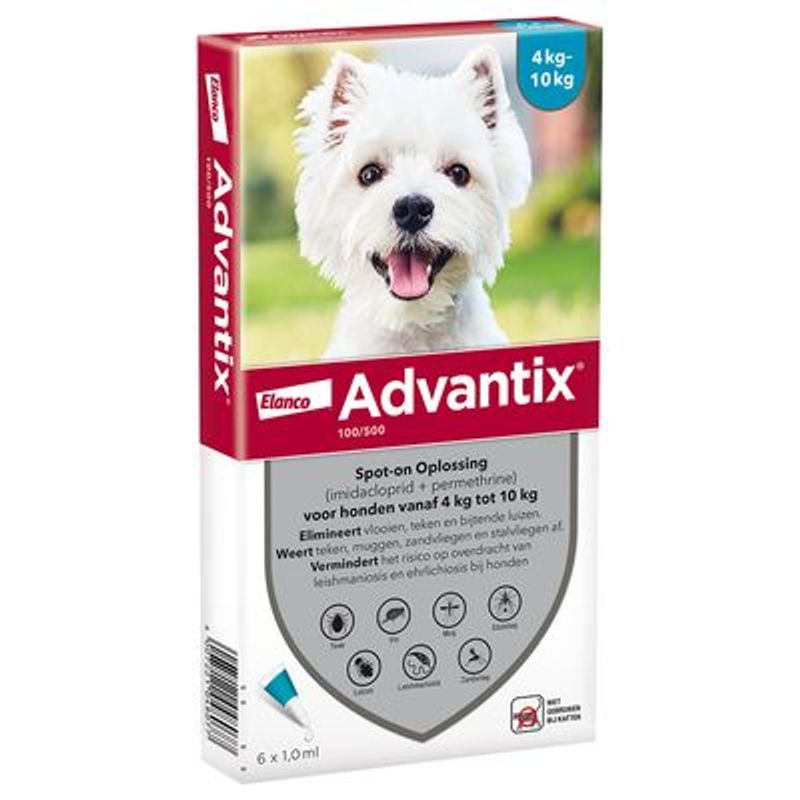 Advantix® 100/500 Spot-On Solution voor Honden 4 - 10 kg