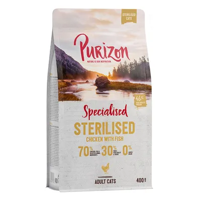 Pack d'essai Purizon sans céréales : Croquettes,  boîte et friandises pour chat - 400 g Adult Sterilised poulet, poisson + Friandises poulet, poisson + Boîte Adult 200 g