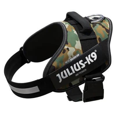 Julius-K9 IDC Power σαμαράκι σκύλου με σχέδιο παραλλαγής, αντανακλαστική λωρίδα και ανθεκτικό κούμπωμα.