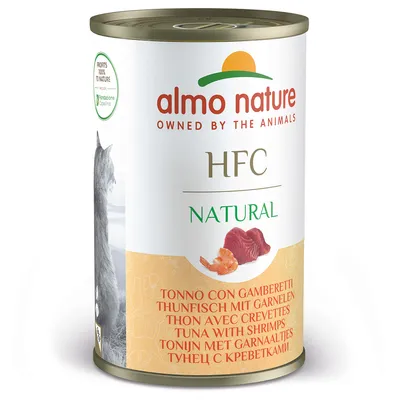 Almo Nature HFC Natural tuňák s krevetami, mokré krmivo pro kočky. Profits 100% to nature.