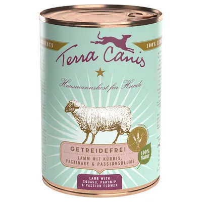 Terra Canis Hausmannskost für Hunde, Getreidefrei, lamm med græskar, pastinak og passionsblomst. 100 % natur. Lamb with squash, parsnip & passion flower. Terra Canis Hausmannskost für Hunde, Getreidefrei, lamm med græskar, pastinak og passionsblomst. 100 % natur. Lamb with squash, parsnip & passion flower.