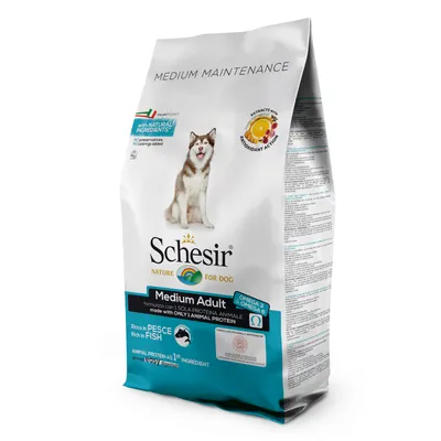 Schesir Nature for Dog Medium Adult, reich an Fisch, Omega 3 & 6, mit natürlichen Zutaten, ohne Konservierungsstoffe, Protein als Hauptzutat, Antioxidantien-Extrakt.