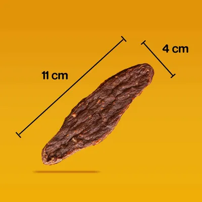 Dog treat with size diagram showing 11 cm length and 4 cm width