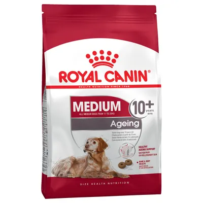 Royal Canin Medium Ageing 10+ keskikokoisille 11–25 kg koirille, tukee tervettä ikääntymistä ja nivelten terveyttä.