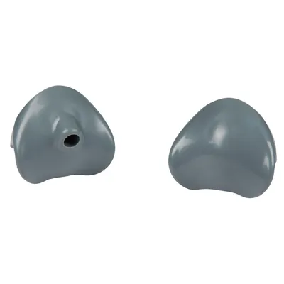 Twee grijze kunststof onderdelen, één met een zichtbaar rond gat. Materiaal: plastic. Geen merk- of productnaam zichtbaar.