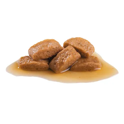 Мокра храна за домашни любимци: късове в сос, без видима марка или опаковка.