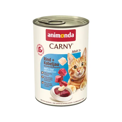 animonda Carny Adult 1+ Nauta + Turska ja persiljanjuuri, 100 % tuoreita ainesosia, korkea lihapitoisuus, ilman viljaa ja sokeria animonda Carny Adult 1+ Nauta + Turska ja persiljanjuuri, 100 % tuoreita ainesosia, korkea lihapitoisuus, ilman viljaa ja sokeria
